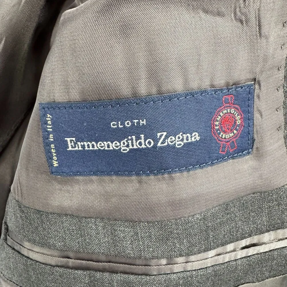 ERMENEGILDO ZEGNA Dark Gray Slim Fit Wool Silk 2 Button Blazer Jacket Size 42R